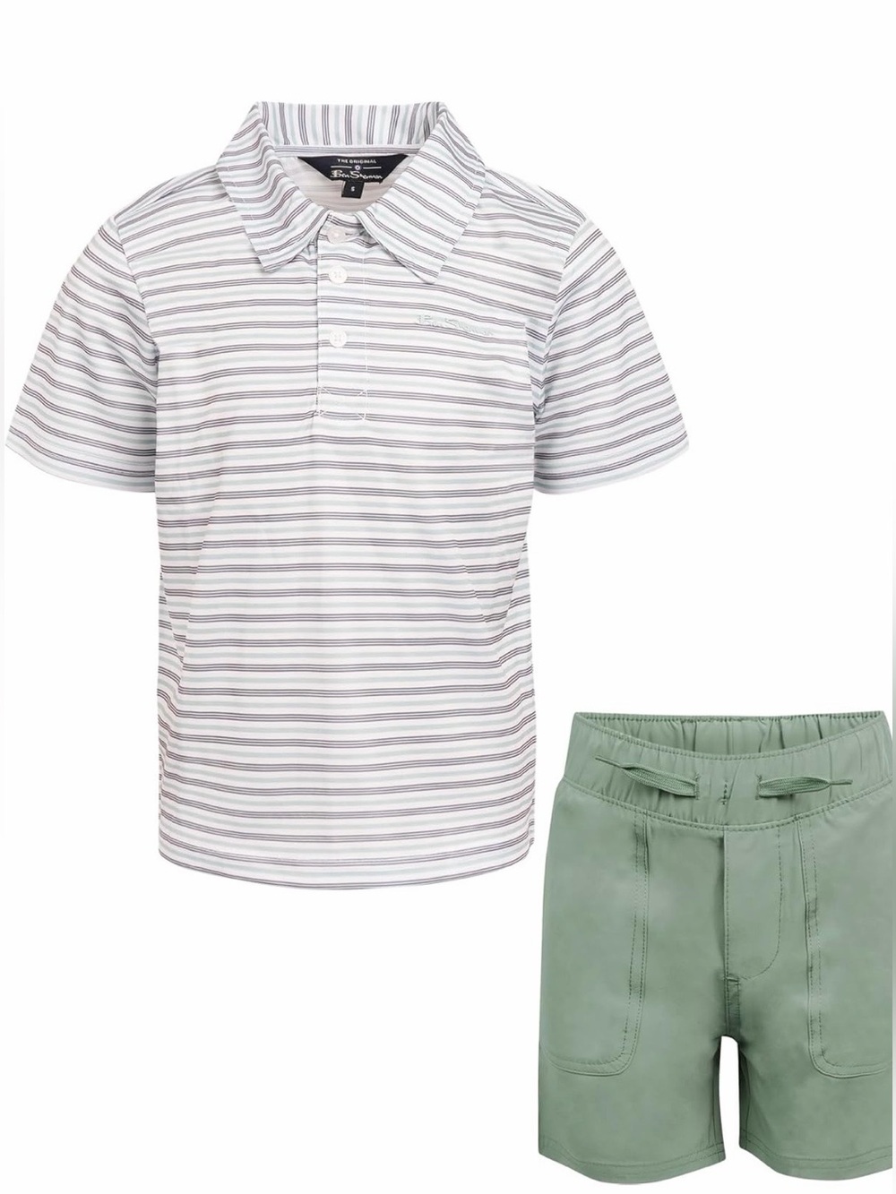 New Ben Sherman Boys Striped Polo Shirt and Green Shorts Set - 12 Months